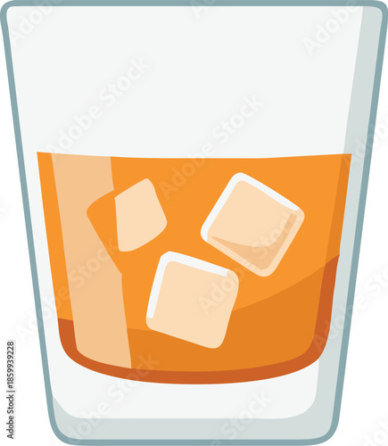 Vector Icon Of A Glass Of Irish Whiskey With Ice Flat Design White Background