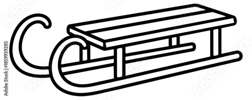 Hand drawn line art illustration of a sled depicting winter recreation for seasonal activities
