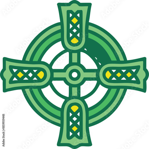 Vector Icon Of A Celtic Cross With Intricate Green Details Isolated