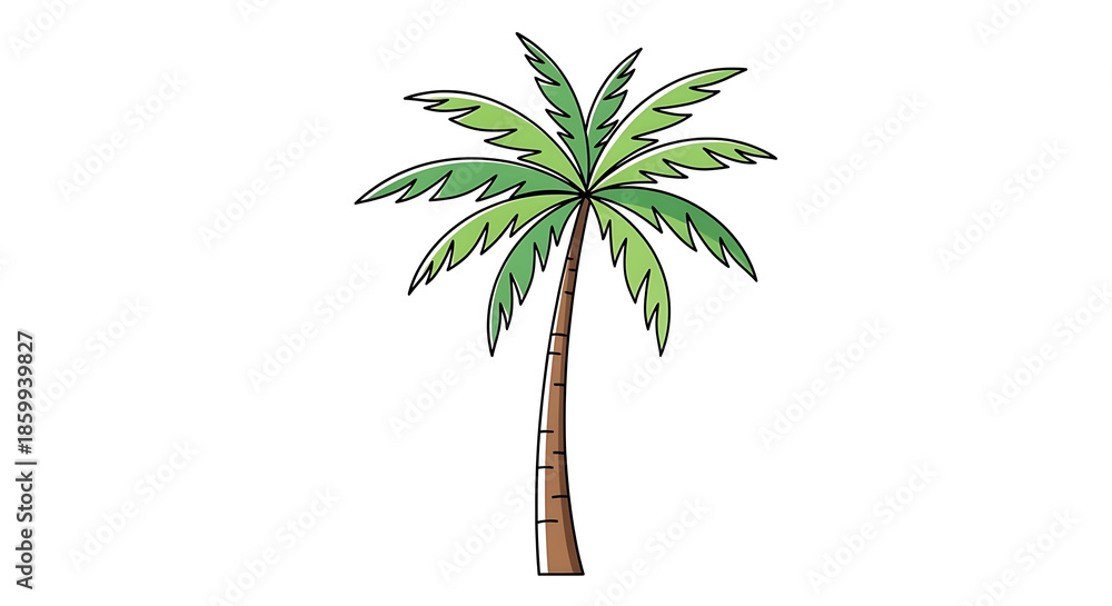 Obraz premium Vibrant green tropical palm tree illustrations, a versatile graphic element ideal for summer vacation concepts, beach holiday designs, and nature-inspired projects