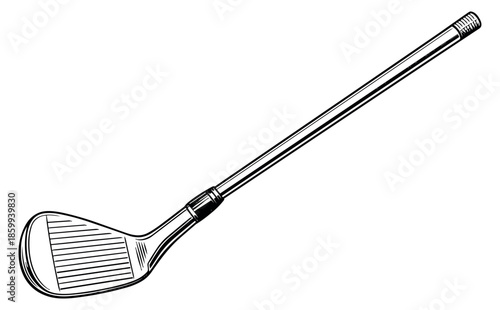 Hand drawn line art illustration of a golf club depicting a vintage design for sports and recreation
