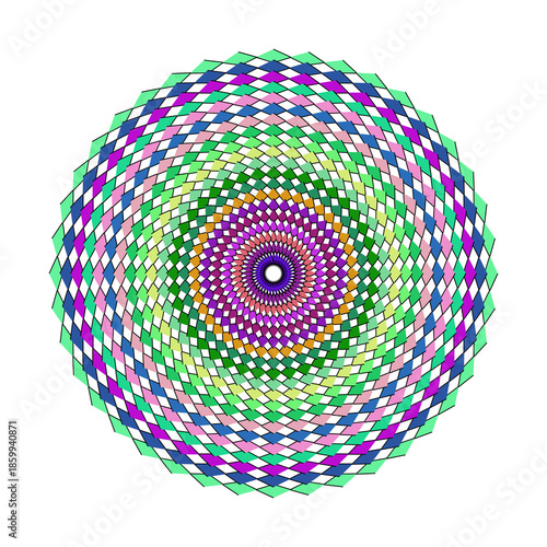 Multi-Colored Rhombus Grid Mandala, Geometric Abstract Circular Pattern Vector Design on White