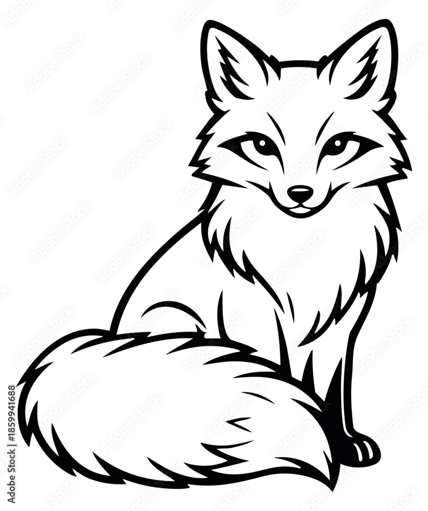 Fototapeta premium Hand drawn line art illustration of a fox depicting a friendly sitting pose for wildlife themes
