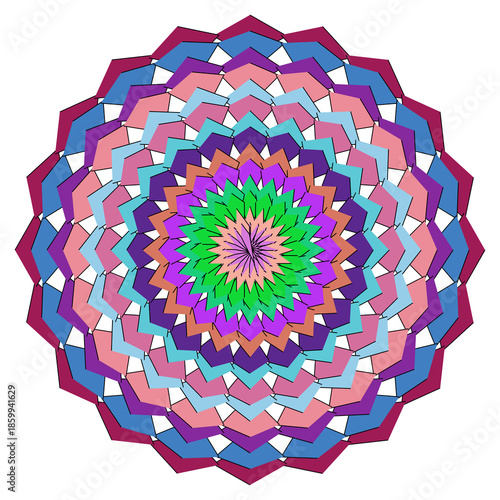 Large Chevron Layered Mandala with Pink, Purple, and Blue Tones, Abstract Decorative Circular Ornament