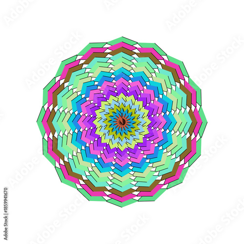Vibrant Pink and Green Chevron Mandala, Abstract Symmetric Flower Design for Decorative Background