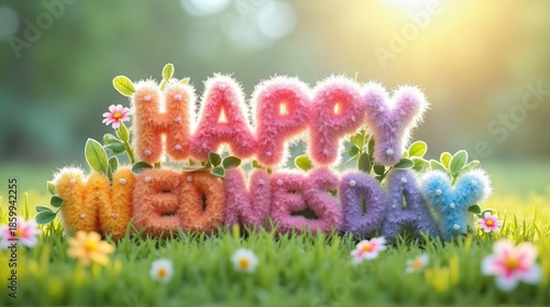 Wallpaper Mural Happy Wednesday Colorful Floral Foam Letters in Sunny Spring Meadow Illustration Torontodigital.ca