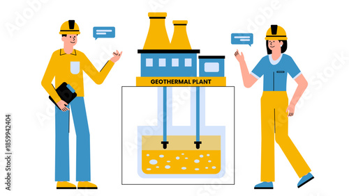 Vector illustration depicting deep geothermal energy used for large-scale district heating infrastructure