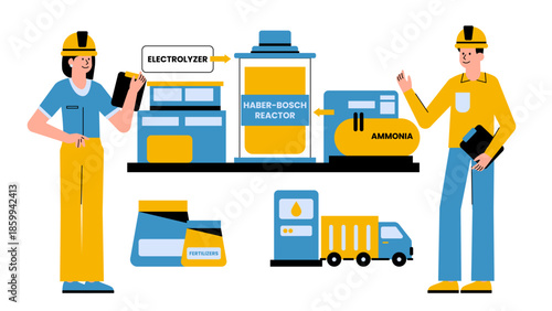 Vector illustration of green ammonia production using renewable energy for fertilizer and clean fuel