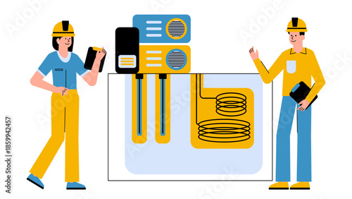 Vector illustration of ground-source heat pump installation for residential or commercial heating