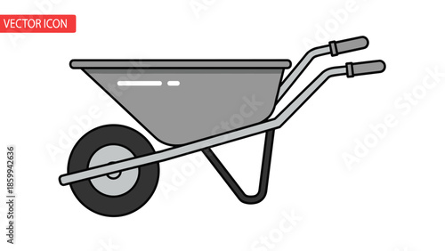 Gray Wheelbarrow with Handles and Wheel.