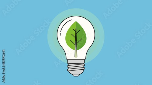 Green Leaf Inside Light Bulb Illustration.