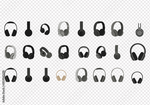Collectionofvariousheadphonesisolatedinmultiplestylesandangles