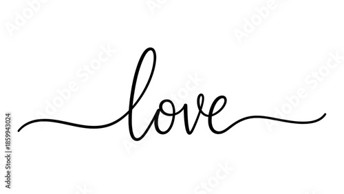 Black love word in cursive font with wavy lines on transparent background