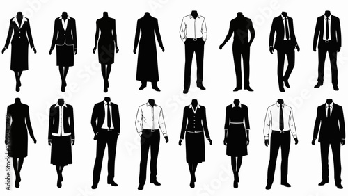 Collection of Business Attire Silhouettes for Men and Women.