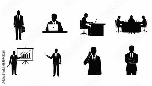 Collection of Business People Silhouettes in Various Poses.