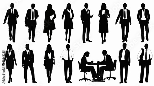 Collection of Business People Silhouettes Standing and Sitting.