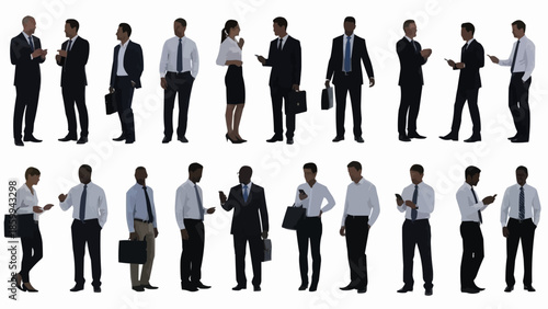 Collection of Business People Silhouettes Standing and Holding Phones.