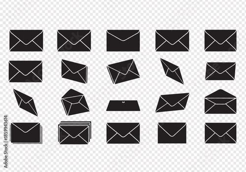 Collection of envelope icons in various styles and perspectives