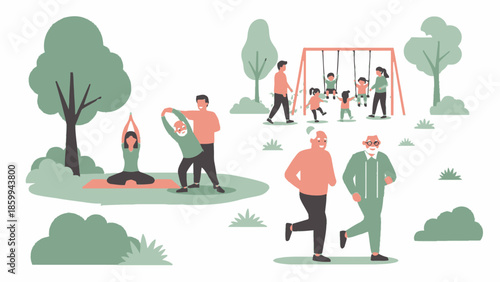 Diverse people enjoying outdoor park activities together.