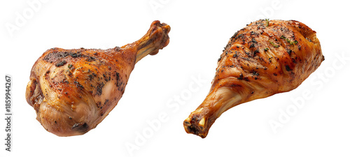 Roasted turkey leg isolated on transparent background, PNG format, cut out