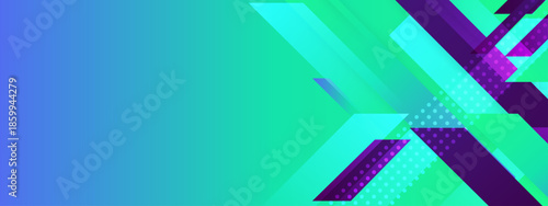 Bluegreen gradient with geometric purple and teal accents