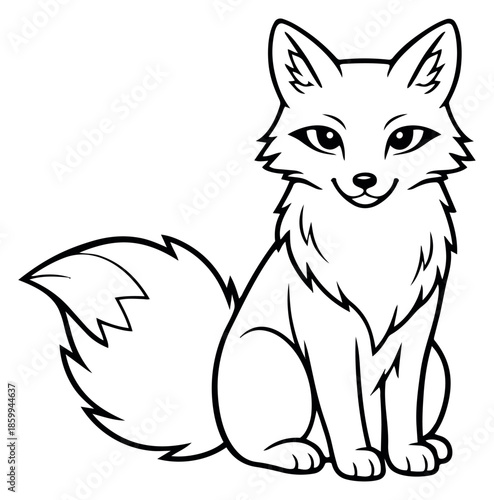 Line art illustration of a fox depicting sitting cheerfully for children's design projects
