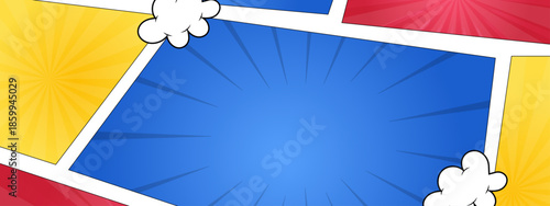 Comic book page with bursts and cloud shapes