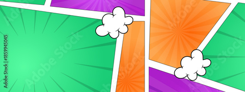 Comic book panel with speech bubbles and gradients