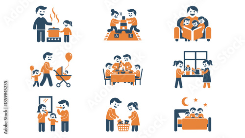 Family Activities Collection Illustrating Bonding Moments.