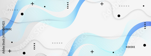 Abstract art of blue waves and black shapes on white space. Suitable for backgrounds, website designs, or modern art concepts