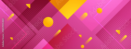 Pink triangles and other shapes create a vibrant pattern on a colorful background suitable for abstract design projects and digital art