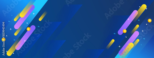 Abstract dark blue background with shapes in various colors. Suitable for digital design, website backgrounds, and graphic presentations. Eye catching and versatile