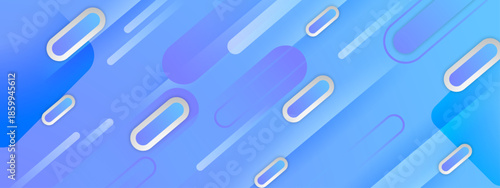 Blue abstract design with rounded capsules and linear shapes. Suitable for modern graphic design projects, tech backgrounds, and web banners