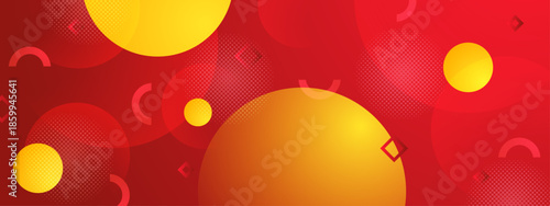 Abstract geometric shapes in red and yellow create a vibrant background. Ideal for modern designs, packaging, and digital marketing materials