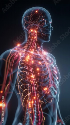 Glowing human nervous system with illuminated neural connections