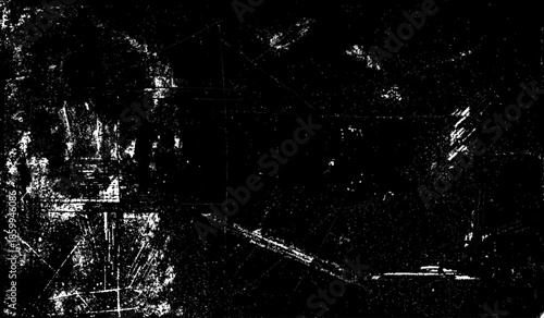 Minimalist Abstract Black and White Grunge Texture Vector Design with Dust, Scratches, Grainy Noise and Raw Distressed Visual Effects.