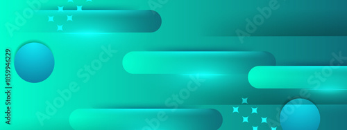 Gradient turquoise background with oblongs circles and star shapes, ideal for web design, digital backgrounds, posters, and abstract art projects