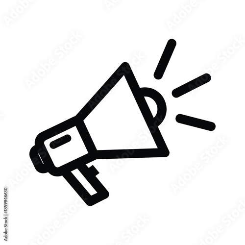 Black megaphone icon on white background