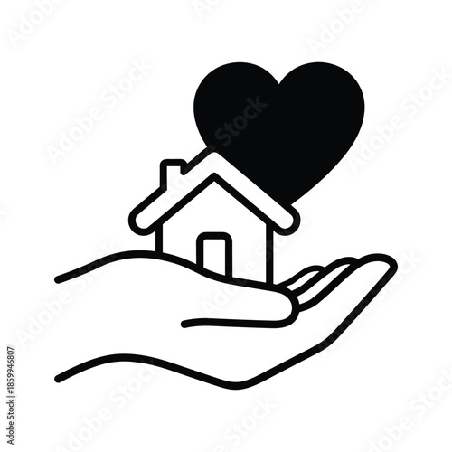 Hand holding house with heart