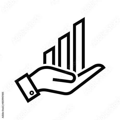 Hand holding rising bar graph icon