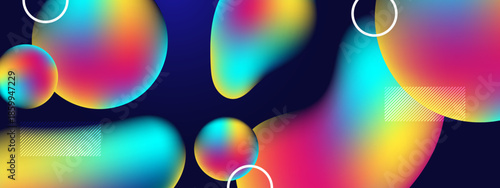 Ideal for modern design projects, this abstract graphic features gradient shapes, white circles, and lines for a sleek, dynamic look. Great for web backgrounds or digital presentations