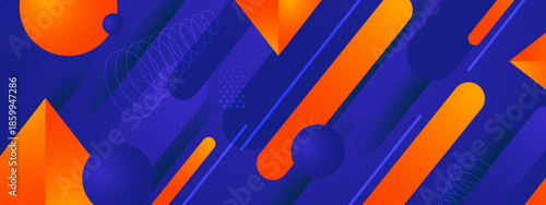 Abstract purple background with orange geometric shapes. Suitable for vibrant design projects, modern backgrounds, and eye catching presentations or websites