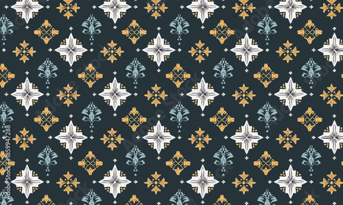 Seamless Geometric Micro Pattern, Vintage Necktie Style Background, Elegant Dark Vector Texture with Gold and Silver Motifs