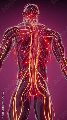 Human nervous system with glowing neural connections