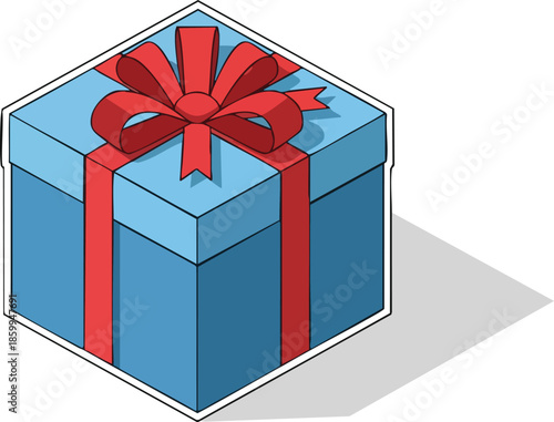 Blue Gift Box with Red Ribbon and Bow