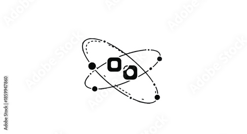 Abstract representation of atomic structure with orbiting electrons and central nucleus