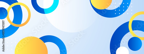 Abstract blue and yellow circles create a dynamic pattern against a light blue backdrop. Perfect for modern designs or wallpaper