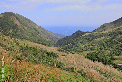 Mountain views of Jinguashi and Jiufen area a popular tourist destination in Taipei Taiwan