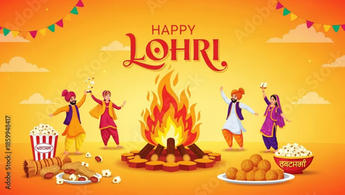 Celebrating Lohri around a bonfire with traditional dance and festive food