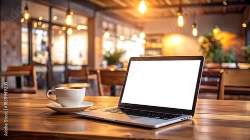 Laptop and Coffee at Cafe Workspace